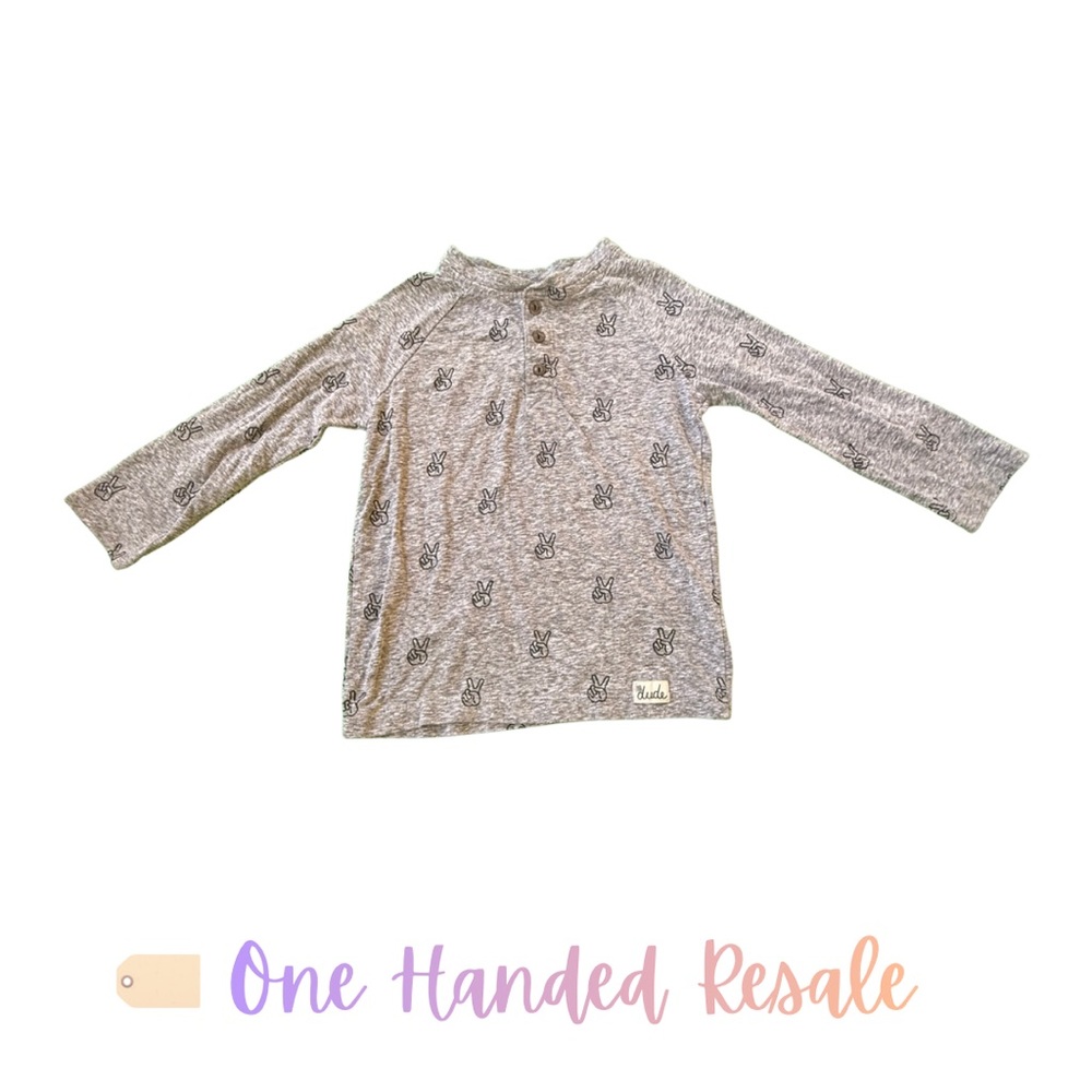 ✌️ Gymboree Heather Grey Peace Hand Sign Pattern Long Sleeve Tee XS 4